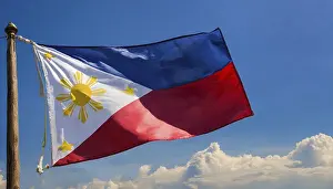 Asian National Emblem Drucke: The flag of the Philippines, fluttering in the wind