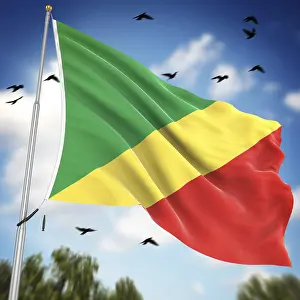 Drucke von Flagge der Republik Kongo, Dies ist eine computer-generierte und 3D-gerenderte Bild Republik Kongo Drucke: Flagge der Republik Kongo