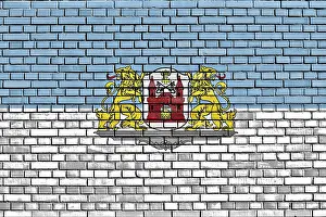 European City Flags Drucke: Flag of Riga painted on brick wall