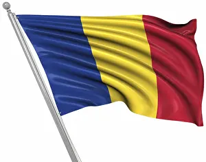 Southeast Europe Flags Drucke: Flag of Romania, This is a computer generated and 3d rendered image
