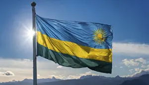 East Africa State Flag Drucke: The flag of Rwanda, fluttering in the wind
