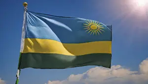 Isolated National Emblem Drucke: The flag of Rwanda, fluttering in the wind
