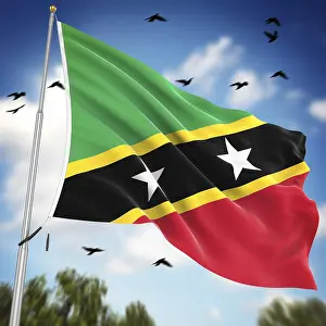 Saint Kitts And Nevis Flag Drucke: Flag of Saint Kitts and Nevis, This is a computer generated and 3d rendered image
