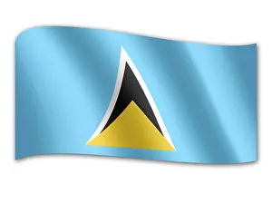Drucke von Die Flagge von St. Lucia besteht aus einem blauen Feld mit einem weißen Schild in der Mitte, auf dem ein roter Adler zu sehen ist, der einen goldenen Königskrone trägt St. Lucia Drucke: Flagge von Saint Lucia