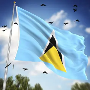 Drucke von Flagge von Saint Lucia. Dies ist eine computer-generierte und 3D-gerenderte Abbildung St. Lucia Drucke: Flagge von Saint Lucia, Dies ist ein computer generierter und 3D-gedrehter Bild.