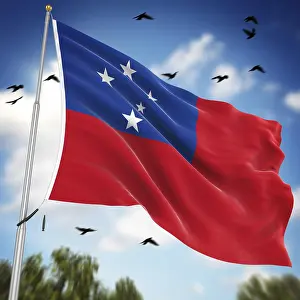 Samoa Drucke: Flagge von Samoa, Dies ist eine computer generierte und 3D-gere renderete Abbildung.