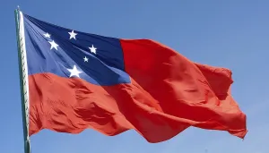 Polynesian National Symbol Drucke: The flag of Samoa, fluttering in the wind