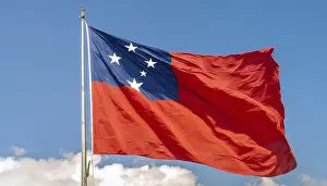 Polynesian National Symbol Drucke: The flag of Samoa, fluttering in the wind