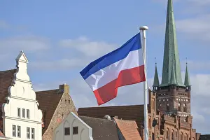 Schleswig Holstein Landmarks Drucke: Flag of Schleswig-Holstein with stripes in blue