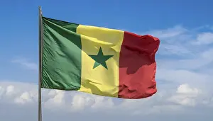 Symbolic National Colors Drucke: The flag of Senegal, fluttering in the wind