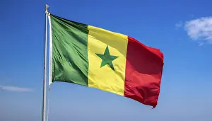Senegal Flag Drucke: The flag of Senegal, fluttering in the wind