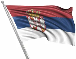Southeast Europe Flags Drucke: Flag of Serbia, This is a computer generated and 3d rendered image