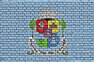 Southeast Europe Flags Drucke: Flag of Sofia painted on brick wall