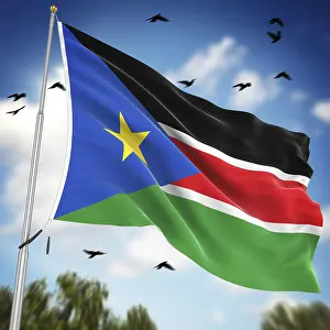 Verwandte Bilder Drucke: Flagge des Südsudan, Dies ist eine computer-generierte und 3D-gerenderte Abbildung.