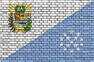Drucke von Flagge des Sucre-Staates auf Ziegelmauer gemalt Venezuela Drucke: Flagge des Sucre-Staates auf Ziegelmauer gemalt.