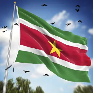 Surinam Drucke: Flagge von Suriname, Dies ist eine computer generierte und 3D-gerechnete Abbildung.