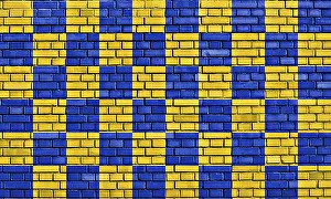 British Nationality Symbol Drucke: Flag of Surrey painted on brick wall