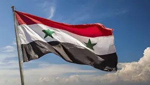 Asian National Flags Drucke: The flag of Syria flutters in the wind