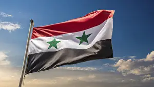 Syrian Flag Drucke: The flag of Syria flutters in the wind