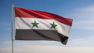Western Asia Banners Drucke: The flag of Syria flutters in the wind