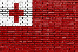 Verwandte Bilder Drucke: Flagge von Tonga auf Ziegelmauer gemalt.