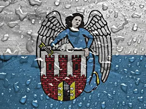 Eastern European Flags Drucke: Flag of Torun with rain drops