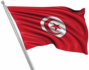 Computer Generated Images Africa Drucke: Flag of Tunisia, This is a computer generated and 3d rendered image