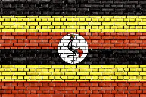 Drucke von Flagge Ugandas auf Ziegelmauer gemalt Uganda Drucke: Flagge Ugandas auf Ziegelmauer gemalt.