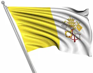 Vatican City Flag Drucke: Flag of Vatican City, This is a computer generated and 3d rendered image