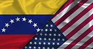 Drucke von Flagge von Venezuela und USA, diplomatische Beziehungen. Diplomatische Beziehungen zwischen den USA und Venezuela Venezuela Drucke: Flagge von Venezuela und USA, diplomatische Beziehungen.