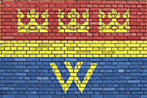 Painted Brick Walls Drucke: Flag of Vyborg painted on brick wall