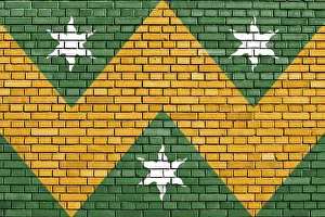 British Flag On Brick Wall Drucke: Flag of Wadhurst painted on brick wall