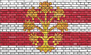 Drucke von Flagge von Westmorland auf Ziegelmauer gemalt Westmorland Drucke: Flagge von Westmorland auf Ziegelmauer gemalt.
