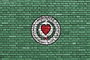 Empty Brick Walls With Flags Drucke: Flag of Worcester painted on brick wall