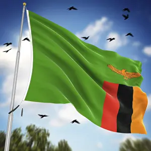 Digitally Generated Flags Drucke: Flag of Zambia, This is a computer generated and 3d rendered image
