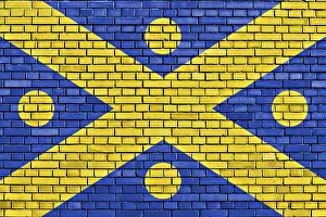 European National Symbol Drucke: Flag of Zingem painted on brick wall