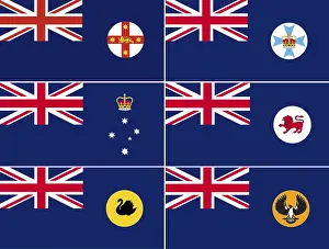 Flaggen der australischen Bundesstaaten. Sechs Staatsflaggen.