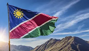 Namibia Flag Drucke: Flags, the national flag of Namibia flutters in the wind