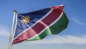 Namibia Flag Drucke: Flags, the national flag of Namibia flutters in the wind