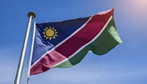 Namibia Flag Drucke: Flags, the national flag of Namibia flutters in the wind