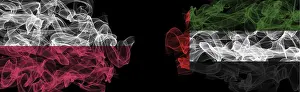 Plain Black Background Images Drucke: Flags of Poland and UAE on Black background