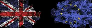 Union Jack Flag Drucke: Flags of Union Jack and EU on Black background