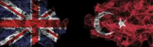 British Nationality Symbol Drucke: Flags of Union Jack and Turkey on Black background