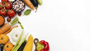 Gourmet Meal Ideas Drucke: Flat lay assortment different vegetables with copy space