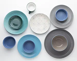 Food Still Life Composition Drucke: Flat lay clean tableware