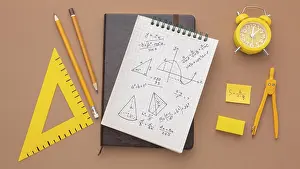 Educational Institution Equipment Drucke: Flat lay composition school supplies