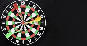 Black Background Concept Drucke: Flat lay darts table black background with copy space