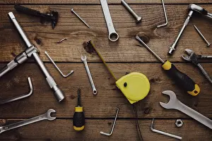 Flat Lay Photography Drucke: Flat lay with DYI composition of various work