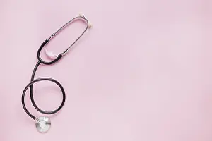 Desk View From Above Drucke: Flat lay medical composition with copyspace