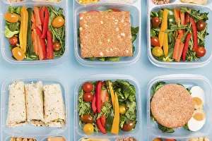 Avocado And Greens Salad Drucke: Flat lay variety lunchboxes